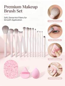 16pcs Makeup Brush Set, Super Soft Nylon Bristles Face & Eye Makeup Brushes, Suitable For Foundation, Blush, Concealer, Eyeshadow, Portable Complete Edition - Pink - View 2