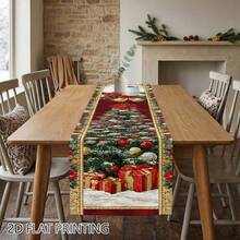 Set Of 2D Flat Printed Tablecloth, Polyester Tablecloth With Santa Claus And Christmas Patterns, Rectangular Dining Table Decoration, Suitable For Kitchen, Family, Holiday Gatherings, Dinner Parties, And Personal Decoration - 9 - View 10