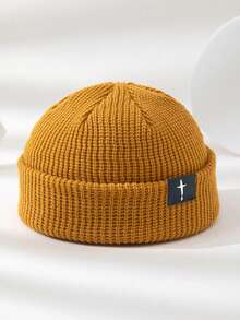 MAKEFGE 1pc Unisex Outdoor Autumn/Winter Casual Warm Personalized Cross Patch Soft Comfortable Elastic Beanie Knit Hat Skull Cap Pullover Hat Suitable For Daily Wear - B - View 21