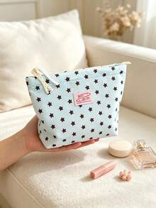 2/1pc Cute Water Drop & Star Pattern Makeup Organizer Bag, Zipper Large Capacity Travel Toy Leather Bag, Portable Soft Cosmetic Skincare Daily Small Items - Multicolor - View 5