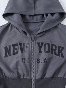 Autumn/Winter Big Girls Fashion Casual Letter Print Hooded Jumpsuit - Dark Grey - View 5
