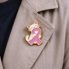 Bros Enamel Pita Merah Muda Kucing Lucu, Pin Kerah Kesadaran Kanker Payudara, Lencana Kucing Hitam Putih untuk Jaket, Ransel, Topi, Hadiah Menarik untuk Pria dan Wanita - MultiWarna - View 9