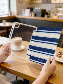 1件藍白條紋平板保護殼，相容 iPad Mini6/Mini7/10.2/10.5/10.9 (Air4-Air8)/Pro 11/10th Gen/A16/Pro 11 2024，彩繪圖案平板保護套，全透明壓克力背殼，三折支架，自動休眠/喚醒，內置筆槽，不含筆，部分機型附相機框 - 彩色 - 查看 7