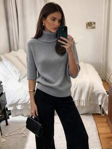 Women's New Autumn/Winter High Neck Knitted Sweater, Elegant Travel & Commute - Grey - View 4