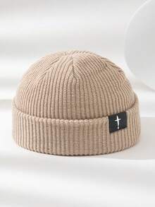 MAKEFGE 1pc Unisex Outdoor Autumn/Winter Casual Warm Personalized Cross Patch Soft Comfortable Elastic Beanie Knit Hat Skull Cap Pullover Hat Suitable For Daily Wear - B - View 22