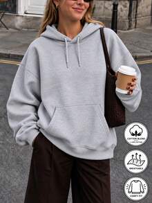 女款秋冬新款寬鬆極簡棉質純色休閒時尚百搭運動外套 - 淺灰色 - 查看 2