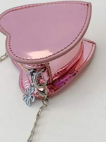 Laser Shiny Heart Mini Crossbody Bag, Sweet Chain Small Purse For Girls, Fashionable Shoulder Bag Accessory - A - View 8