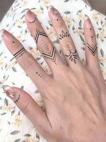 1Pc Finger Tattoo Fake Y2K Temporary Tattoos Geometric Semi Permanent Waterproof Sweatproof Last For 1-2 Weeks Anti-Friction Non-Reflective Black For Woman And Men Arm Chest Waist Back Tattoo Stickers - Black - View 3
