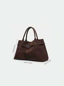 Vintage Autumn/Winter Large Capacity Faux Suede Tote Bag, European And American Style, Versatile Commute Casual Daily Shoulder Bag - Coffee - View 8