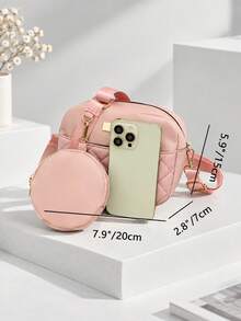 1pc Women's Quilted Diamond Stitch Camera Bag, Detachable Wide Strap Small Round Crossbody Bag, Minimalist Versatile Casual Small Bag - M1950 - View 3