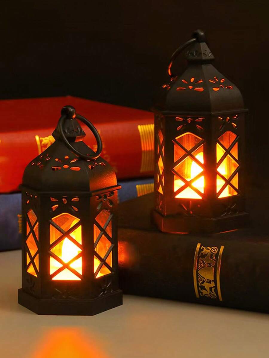 LED Hexagonal Lantern, Holiday Atmosphere Candle Light, Vintage Creative Night Light, Suitable For Holidays, Living Room, Bedroom, Party, Birthday, Gift, Desktop Decoration Ornament Night Light - Decorative Lights - View 1