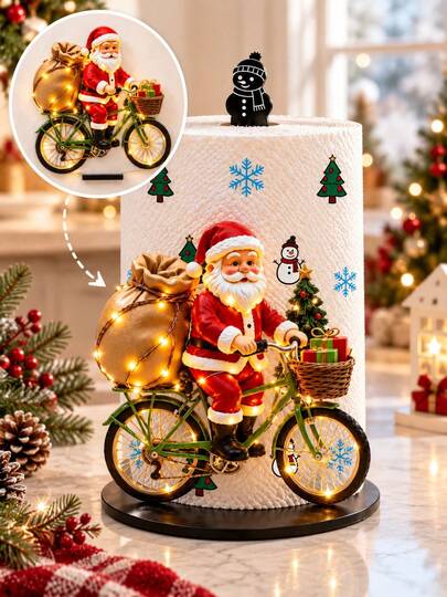 1pc Christmas Decorative Kitchen Paper Towel Holder, Desktop Roll Holder With Display And Storage Function, Fun Circular Santa Claus Design, Suitable For Kitchen, Bathroom, Living Room And Dining Room, As Decorative Ornament To Create Warm Christmas Atmosphere (No Lights), Kitchen Utensils, Arabic Coffee Cup, Kitchen Decor, Kitchen Accessories, Kitchen Supplies, Home Accessories, Kitchen Storage Supplies, Holiday Essentials, Kitchen Essentials, Kitchen Decor And Accessories, Home Essentials, College Essentials, 2026 Christmas Decorations