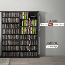 16-Compartment Media Shelf - Black - Black + Engineered Wood - View 7