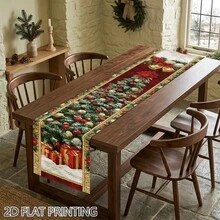 Set Of 2D Flat Printed Tablecloth, Polyester Tablecloth With Santa Claus And Christmas Patterns, Rectangular Dining Table Decoration, Suitable For Kitchen, Family, Holiday Gatherings, Dinner Parties, And Personal Decoration - 9 - View 3