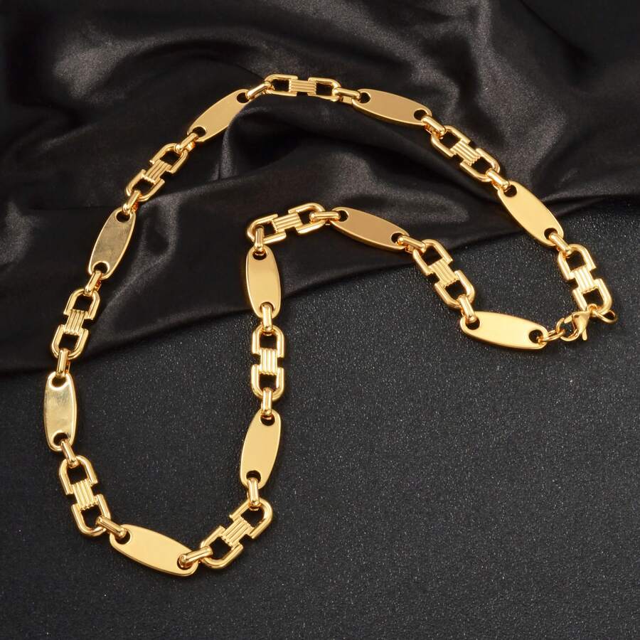 1pc Men Hip-Hop Street Style 18K Gold-Plated Stainless Steel Geometric Paper Clip Thick Necklace, Suitable For Daily Party Street Dance Wear - Gold - View 1