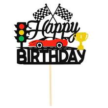 Bộ trang trí bánh sinh nhật chủ đề đua xe 8 món – gồm cờ caro, topper "Happy Birthday" và trang trí lốp xe đua; phù hợp cho tiệc sinh nhật chủ đề đua xe và bánh 8 hoặc 10 inch - Nhiều màu - Xem 5