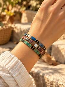 1PC Fashionable Minimalist Beaded Bracelet, Elastic Beaded Bracelet, Versatile Daily Accessory, Women's Gift - Multicolor - View 8
