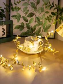 Gold Leaf LED String Lights, Fairy Gold Leaf Decorative Wedding Table Centerpiece Lights, Indoor Garland Decoration Lights (Battery Not Included), Wedding Backdrop Decoration, Christmas Tree Hanging Ornament, Christmas Party Decoration - Warm White Light - View 5