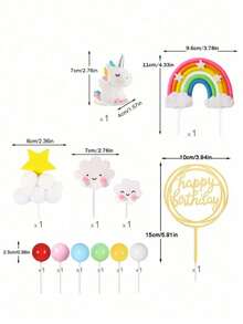 12pcs Unicorn Theme Cake Decor, Cloud Star Colorful Foam Ball Cake Decorations, Baptism Party, Gender Reveal Party, Happy Birthday Cake Decorations (Please Use With Tray And White Sticks) - Multicolor - View 3