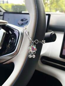 Creative Silver Cute Cat Car Steering Wheel Decorative Chain, Personalized Car Interior Decoration Chain Pendant - A - View 1