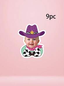 6/9/12pcs Custom Photo Cowboy Banner, Baby 1st Birthday Photo Banner With Western Cowboy Hat, Custom Kid Wild West First Birthday Backdrop Decoration - Multicolor - View 8