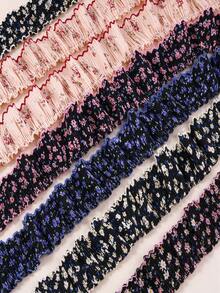 1 Yard Chiffon Ruffled Hem With Small Floral Print And Lace Trim, 4.5cm Doll Clothes Trim, Headband Accessories - Pleated Floral - View 7