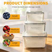 3PCS Refrigerator Drain And Preservation Box, Double-Layer, Sealed With Lid, Can Be Stacked With Refrigerator Storage Box, Vegetable And Fruit, Fresh Drain Basket, Microwave Can Be Used In Multiple Specifications - S+M+L - View 18