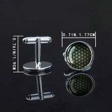 1 Pair Cufflinks Glass Inlay Flower Of Life Design Elegant Men's Gift Fashion Accessory Sophisticated Pattern Round Top Decorative Jewelry - Silver - View 3