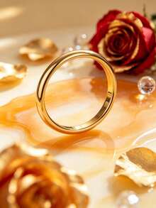 Gold Wide Polished Smooth Bracelet, Minimalist Metal Personalized Jewelry, Suitable For Women's Daily Wear, Party, Gift - Gold - View 5