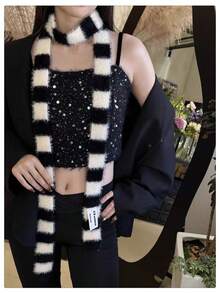 1pc Cute Striped Pattern Doll Style Small Scarf, Spring/Autumn/Winter Fashion Thin Bow Tie Warm Ribbon - Multicolor - View 7
