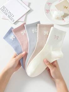 4 Pasang Kaos Kaki Wanita Motif Pita Manis Lucu Warna Polos Panjang Setengah Betis/Panjang/Pendek/Pergelangan Kaki, Kaos Kaki Putih, Kaos Kaki Minimalis, Kaos Kaki Pelajar, Kaos Kaki Kasual Nyaman Kreatif Serbaguna untuk Sehari-hari, Warna Acak, Cocok untuk Kehidupan Sehari-hari, Semua Musim Semi Musim Panas Musim Gugur Musim Dingin - MultiWarna - View 2