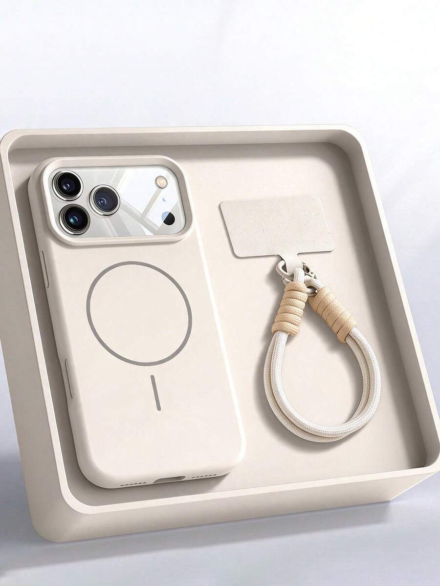Minimalist Solid Color Liquid Silicone Magnetic Case +Short Lanyard Case Compatible With IPhone 18 Pro Max 17 Pro Max 17 16 15 14 13 12 Pro Max 11 Wireless Charge Protection Back Cover - White - View 1