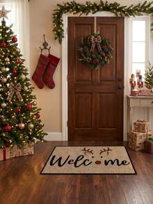 1pc Christmas Deer Welcome Door Mat, Fun Style All Season Faux Cashmere Material Entryway Rug, Machine Washable Door Mat, Suitable For Kitchen, Dining Room, Hallway, Bathroom, Bedroom, Patio Decor, Christmas Holiday Atmosphere Decoration - A - View 5