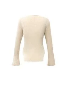 Elegant And Fashionable Versatile Apricot Crew Neck Solid Pullover With Asymmetric Ribbed Hem Fall - Apricot - View 9