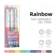 3/15pcs 3 Colors In One Heat Erasable Gel Pen, Retractable 0.6mm Erasable Ballpoint Pen, Ideal For Students' Homework, Note-Taking, Journaling, Kids - Multicolor - View 15