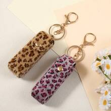 1pc Y2K Leopard Print Storage Bag, Cute Faux Fur Mini Organizer With Keychain, Snap Button Storage Bag, Gift For Her - Multicolor - View 6