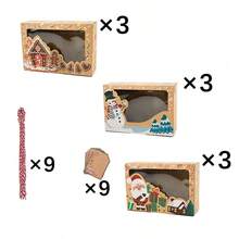 3/6/9/12 Pack Christmas Kraft Gift Boxes With Clear Window, Xmas Decorative Present Boxes With Twine & Blank Hang Tags, Santa Snowman Winter Cabin Pattern Holiday Wrapping Boxes For Xmas Party Decor - View 15