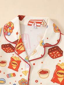Big Girls Cute Snack Print Button Front Long Sleeve Pajama Set, 2-Piece Lapel Top + Pants, Soft Loungewear, Suitable For Spring, Autumn, Winter Home Wear - Multicolor - View 8