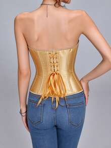 Vintage Court Style Satin Corset Top, Waist-Cinching Body-Shaping Bustier, Sexy Figure-Enhancing Top For Women, Halloween Costume, Role Play, Apricot - Apricot - View 7