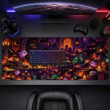 1pc Retro Pixel Halloween Ghost Pumpkin Gaming Desk Mat, Multi-Purpose Makeup Nail Art Table Pad, Large Non Slip Desktop Protector S/M/L/XL - View 3