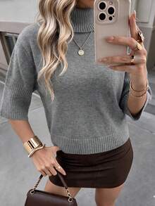 Women's New Autumn/Winter High Neck Knitted Sweater, Elegant Travel & Commute - Grey - View 3