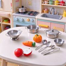 15PCS Mini Stainless Steel Kitchen Toy Set, Play Kitchen Role Play Tools, Realistic Apple Carrot Pumpkin Cutting Toy, Gift For Girls Children - Multicolor - View 1
