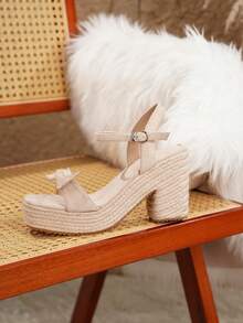Women's Wedge Platform Sandals, Thick Sole Sandals, Jute Rope, Suitable For All Seasons, Vacation, Party, Casual, Beach - Apricot - View 8