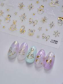 1片水晶鑽石美甲貼紙 自黏式日系復古熱門美甲飾品貼紙 聖誕樹美甲貼紙批發 - 彩色 - 查看 1