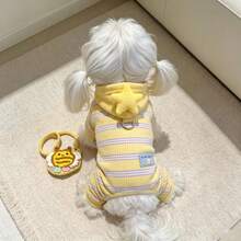 1pc Cute Pet Jumpsuit, Autumn/Winter Yellow Striped Cat/Dog T-Shirt, Soft & Comfortable Pet Hoodie T-Shirt, Suitable For Teddy Poodle And Other Small To Medium Pets - Yellow - View 3