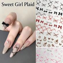 6/2PCS Cute Plaid Nail Art Stickers – Self-Adhesive 3D Designs Featuring Crisscross Patterns And Bows; Perfect For Winter Holiday Nail Decor And DIY Salon-Style Manicures. - Multicolor - View 11