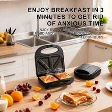 SOKANY 08123 Household Multifunctional Breakfast Machine, 750 Watts Of High Power, Double-Sided Heating, Non-Stick Baking Pan, Easy To Clean, Suitable For Making Sandwiches, Waffles, Etc., Very Suitable For Quickly Making Breakfast And Light Food - Black - View 2