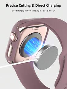 2件裝煙燻紫色 保護殼，適用 40mm/41mm/42mm/44mm/45mm/46mm/49mm，防摔防刮硬 PC + 鋼化玻璃膜一體式錶殼，相容 Ultra/SE/12/11/10/9/8/7/6/5/4 系列，男女通用休閒運動手錶殼 - 煙紫色+煙紫色 - 查看 5