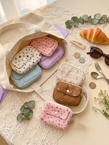 1pc Cute Quilted Small Coin Purse Mini Zipper Card Holder Wallet Portable Lipstick Earphone Storage Pouch Zipper Makeup Bag For Girl Travel Daily Use - Multicolor - View 2