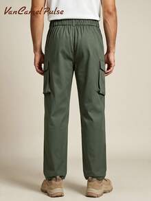 Vancamel Pulse Men's Outdoor Functional Style Cargo Pants With Large Pockets, Versatile Solid Color Minimalist Long Trousers - Army Green - View 3